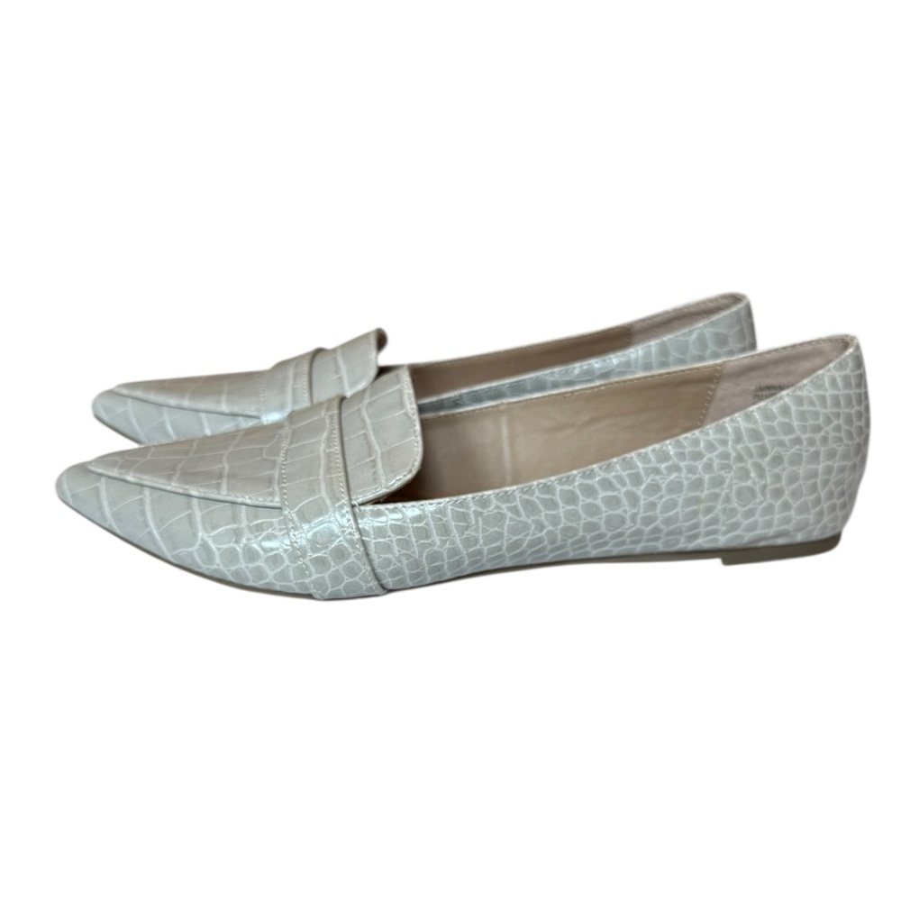 Steve Madden Cream Croc-Embossed Pointed Toe Flats